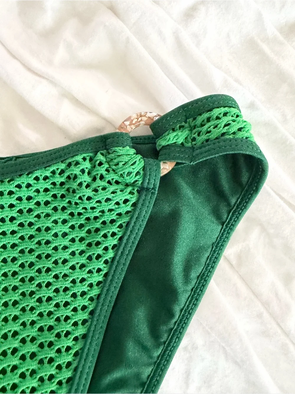 Samiol Green Crochet Mesh Ring Bikini Set Medium Coverage Bottom Size S